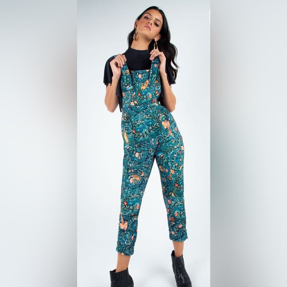 blackmilk Floral Teal garden overalls size medium